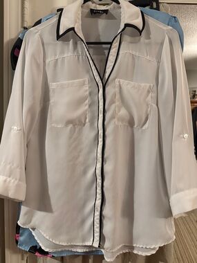 by & by White Blouse with Black Trim